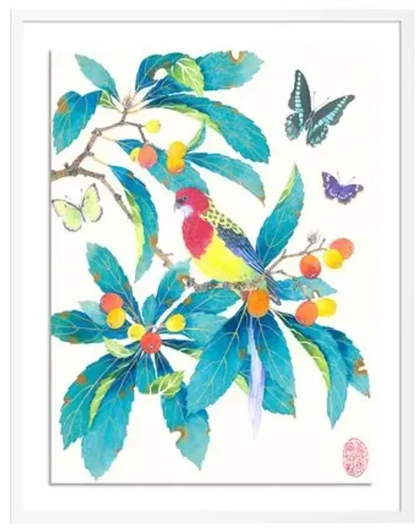 Gabby Malpas - Eastern Rosella and Loquats Painting - Green