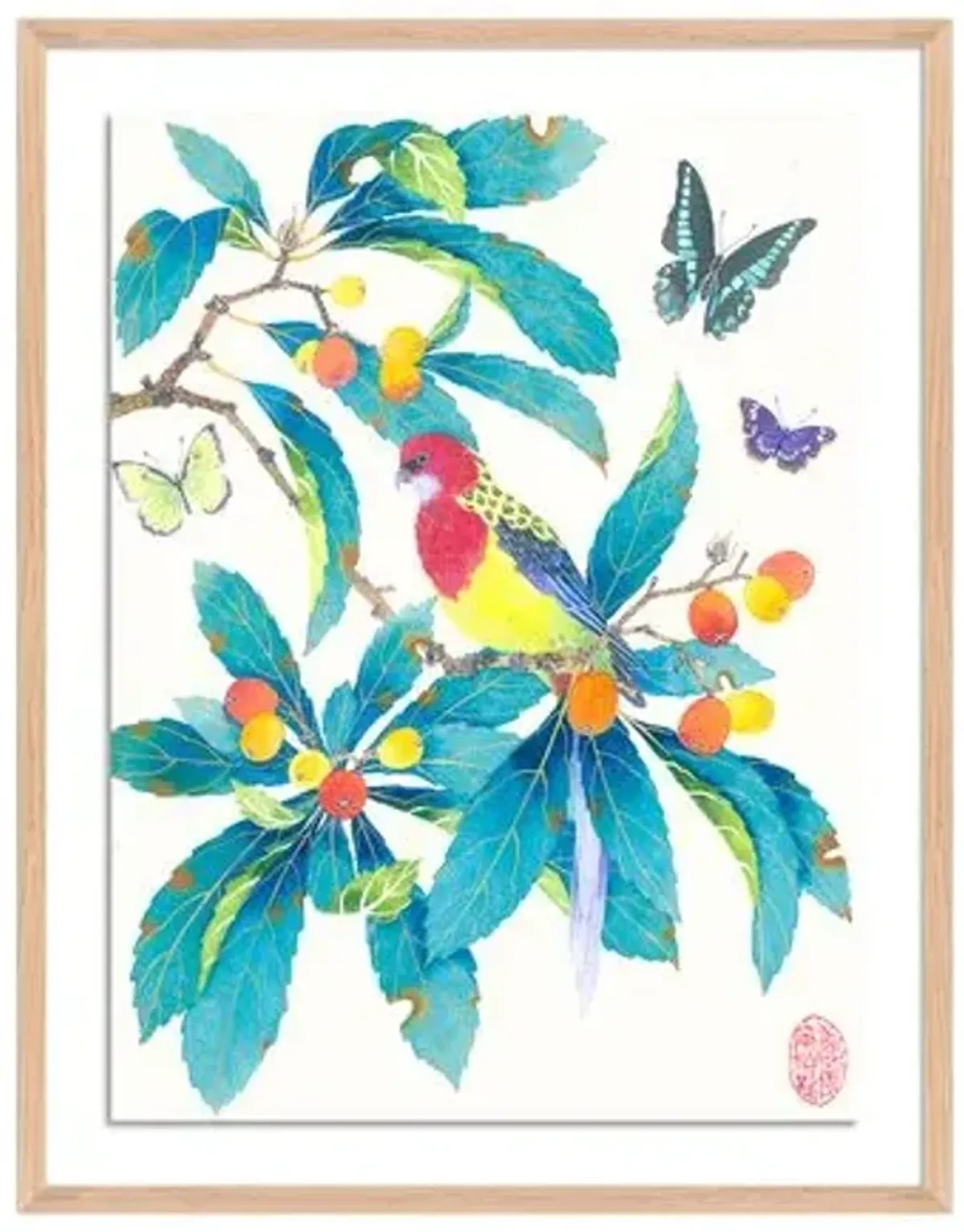 Gabby Malpas - Eastern Rosella and Loquats Painting - Green