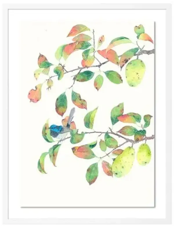 Gabby Malpas - Autumn Crabapples and Blue Wren Painting - Green