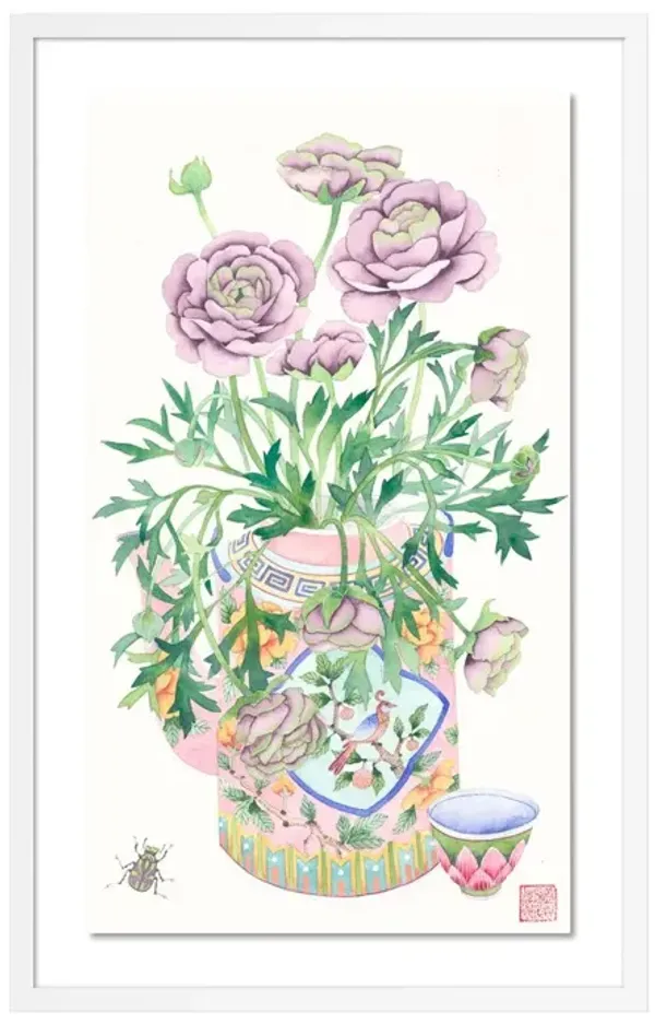 Gabby Malpas, Ranunculus in a Peranakan Teapot Painting