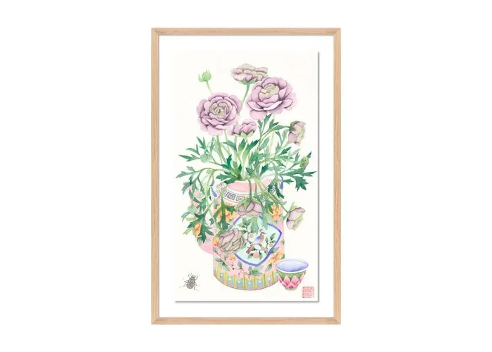 Gabby Malpas - Ranunculus in a Peranakan Teapot - White