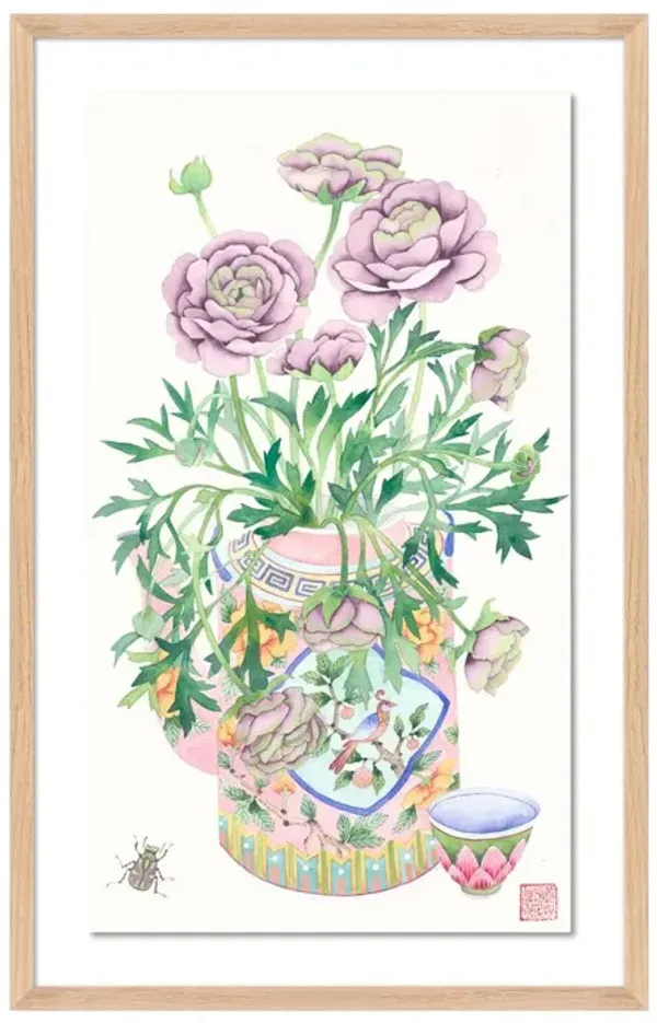 Gabby Malpas, Ranunculus in a Peranakan Teapot Painting