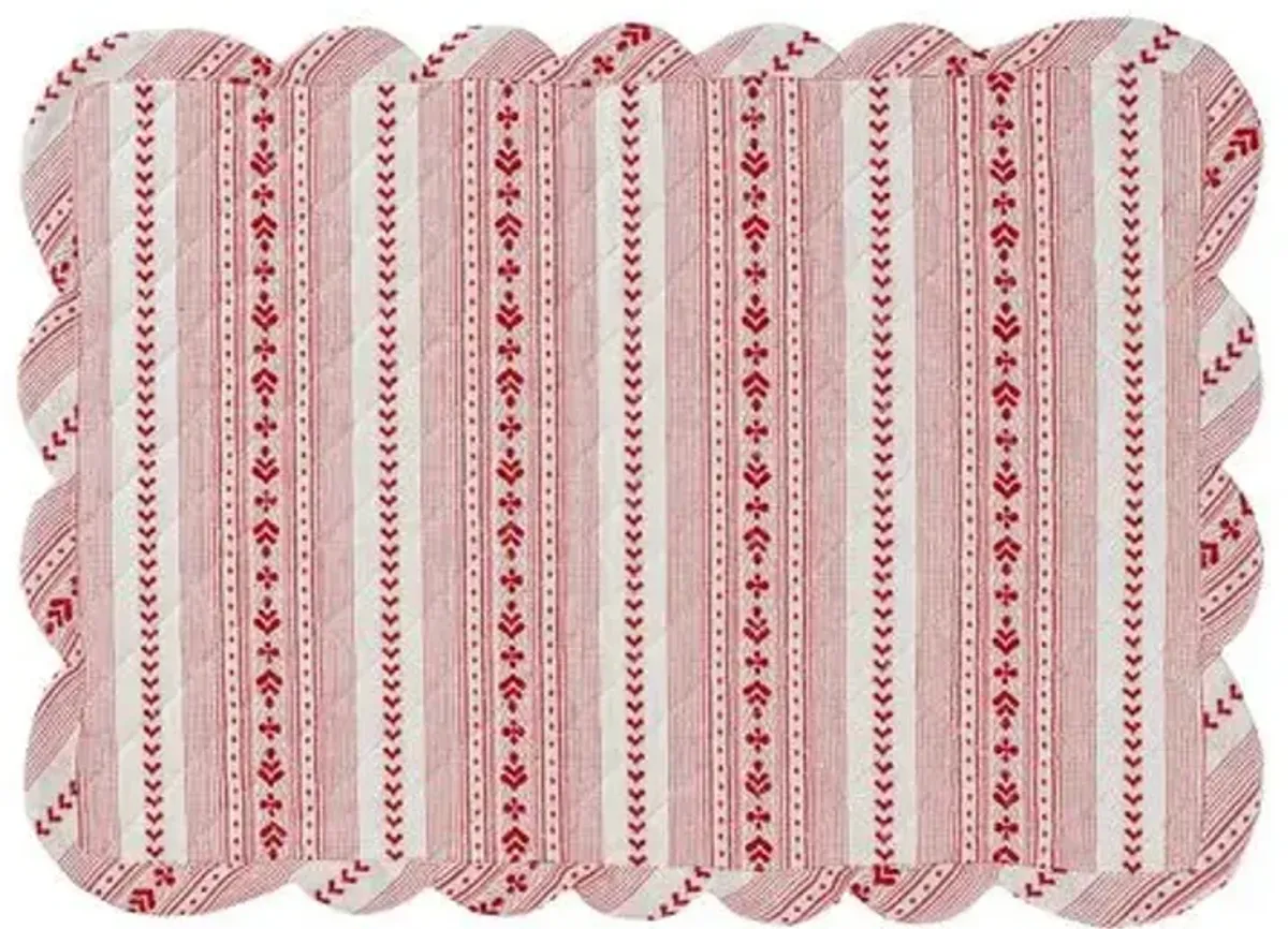 Set of 4 Villa Stripe Quilted Placemats - Red - Juliska