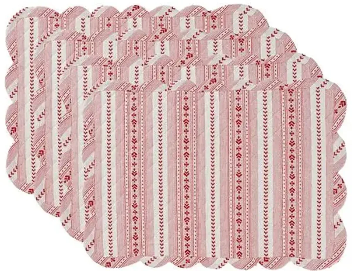 Set of 4 Villa Stripe Quilted Placemats - Red - Juliska