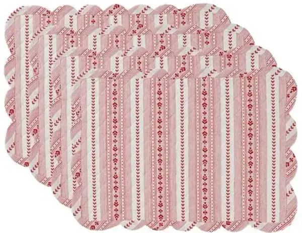 Set of 4 Villa Stripe Quilted Placemats - Red - Juliska