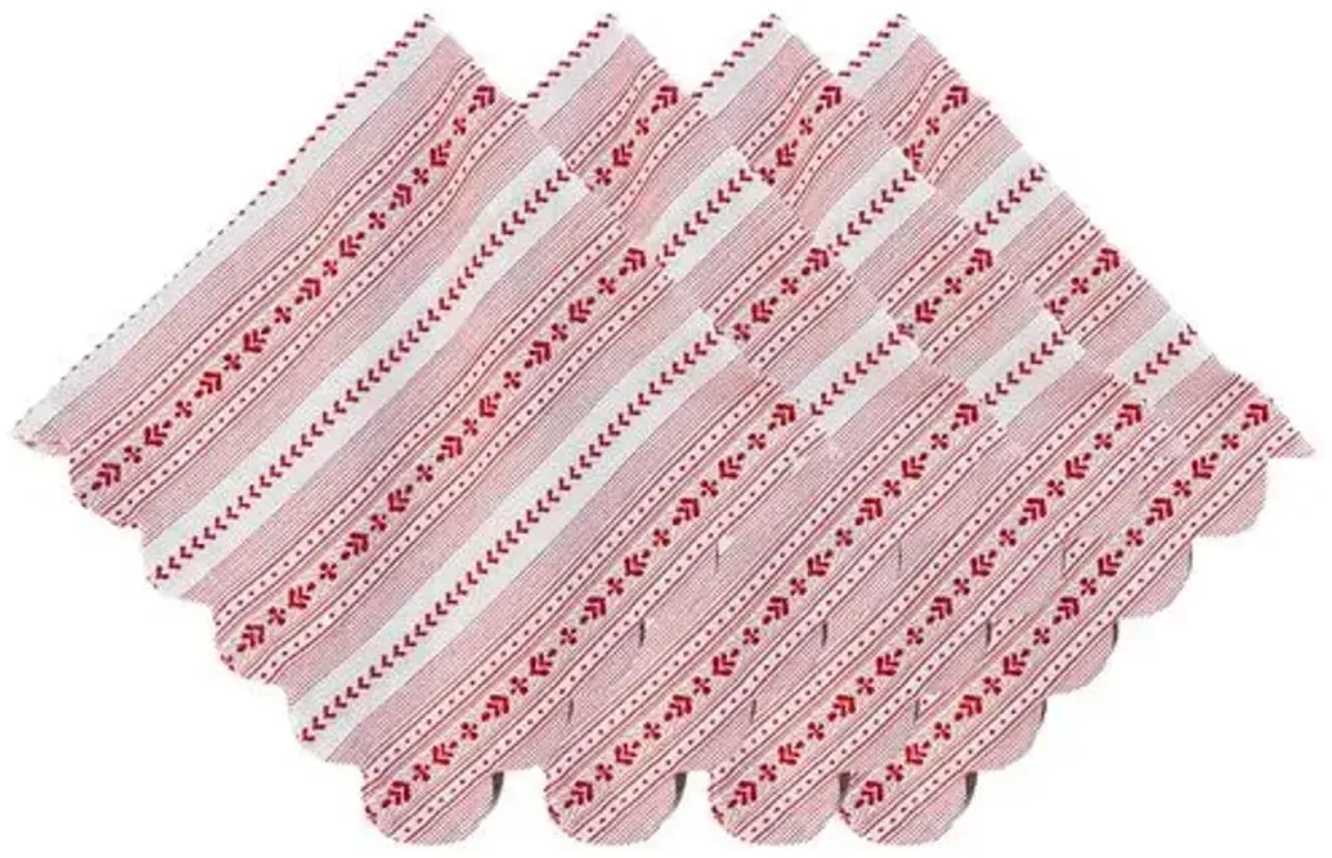 Set of 4 Villa Stripe Napkins - Red - Juliska