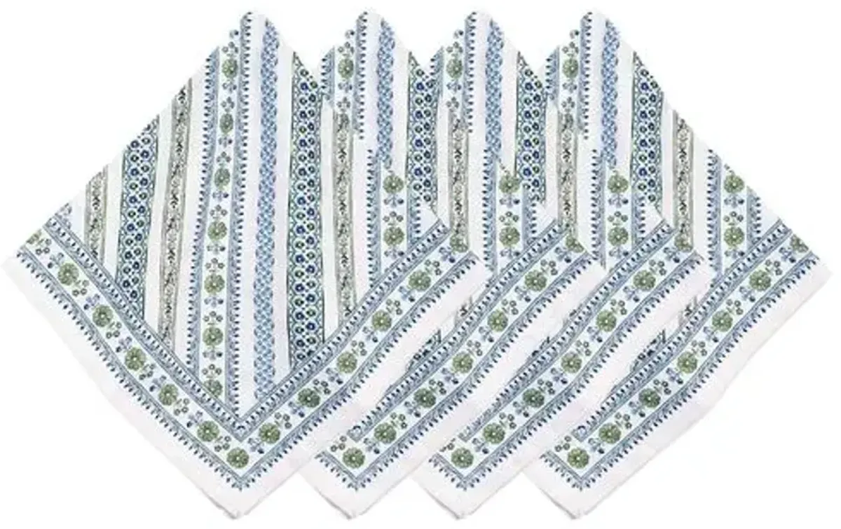 Set of 4 Seville Stripe Napkins - Green - Juliska