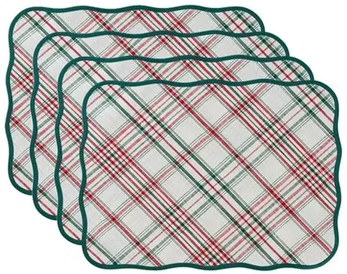 Set of 4 Merry Tartan Placemats - Mulberry - Brown - Juliska