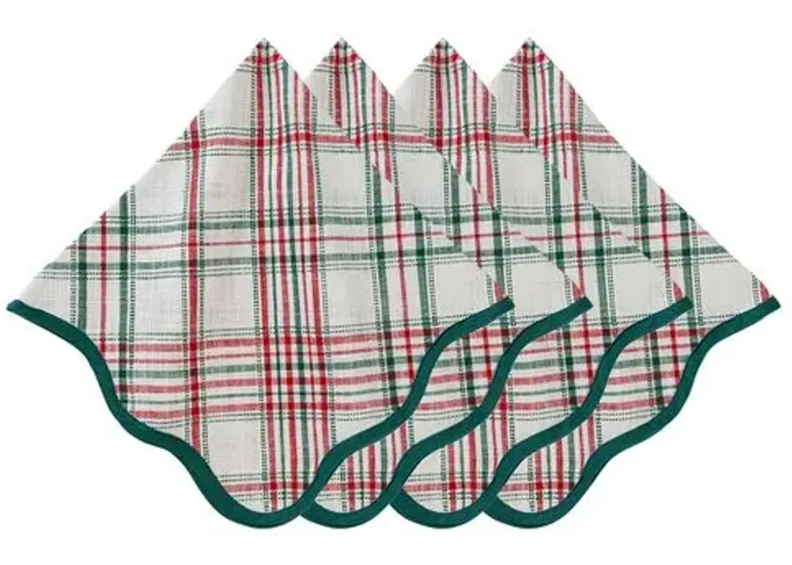 Set of 4 Merry Tartan Napkins - Mulberry - Juliska - Green