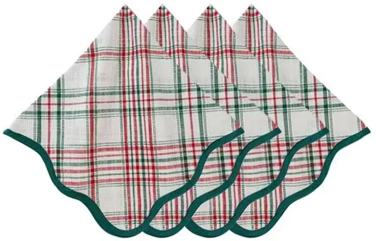 Set of 4 Merry Tartan Napkins - Mulberry - Juliska - Green