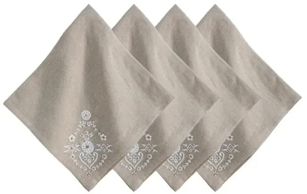 Set of 4 Heidi Embroidered Napkins - Natural - Juliska - Brown