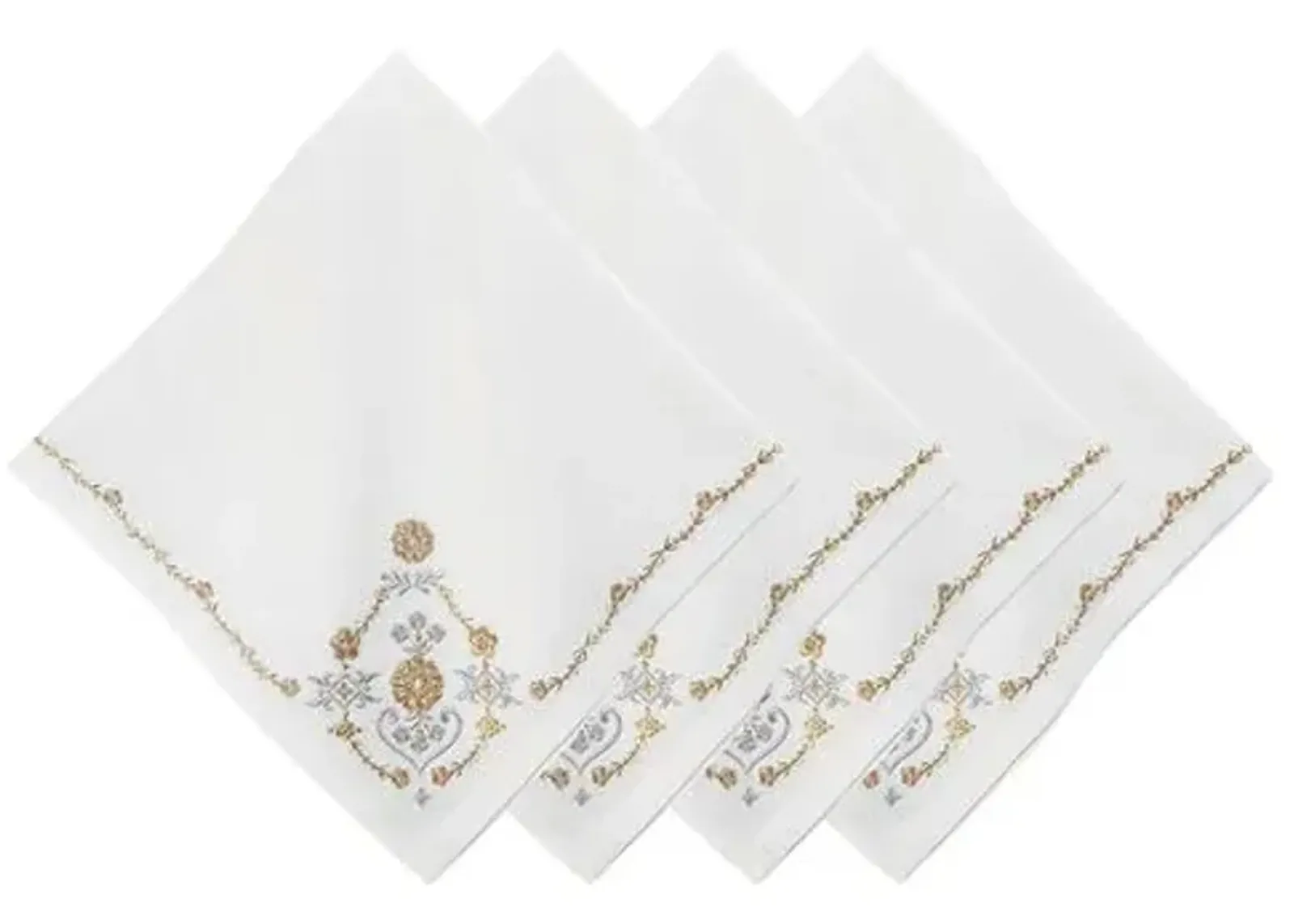 Set of 4 Heidi Embroidered Napkins - Gold/Silver - Juliska