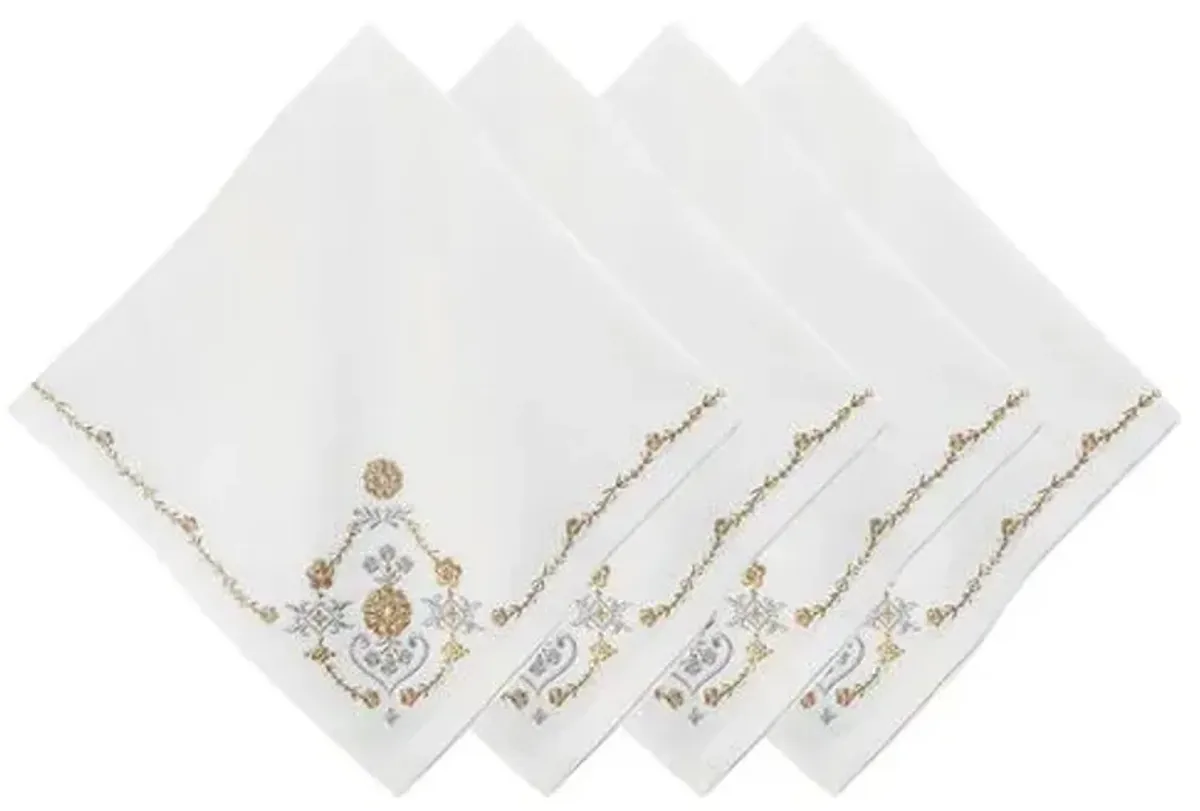 Set of 4 Heidi Embroidered Napkins - Gold/Silver - Juliska