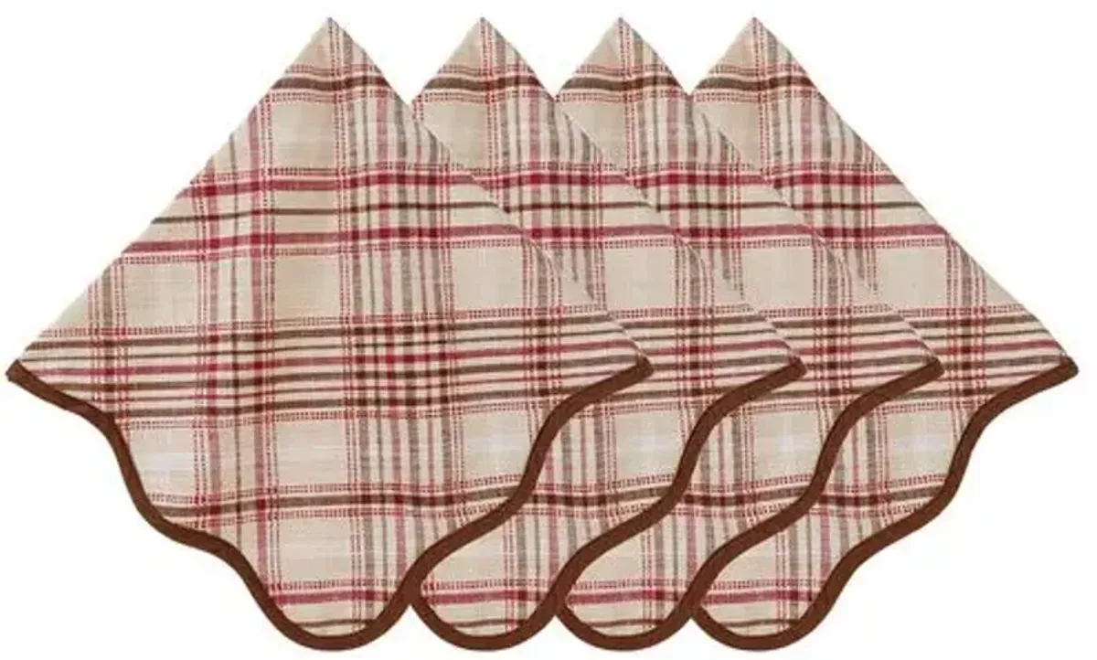 Set of 4 Harvest Tartan Napkins - Mulberry - Brown - Juliska