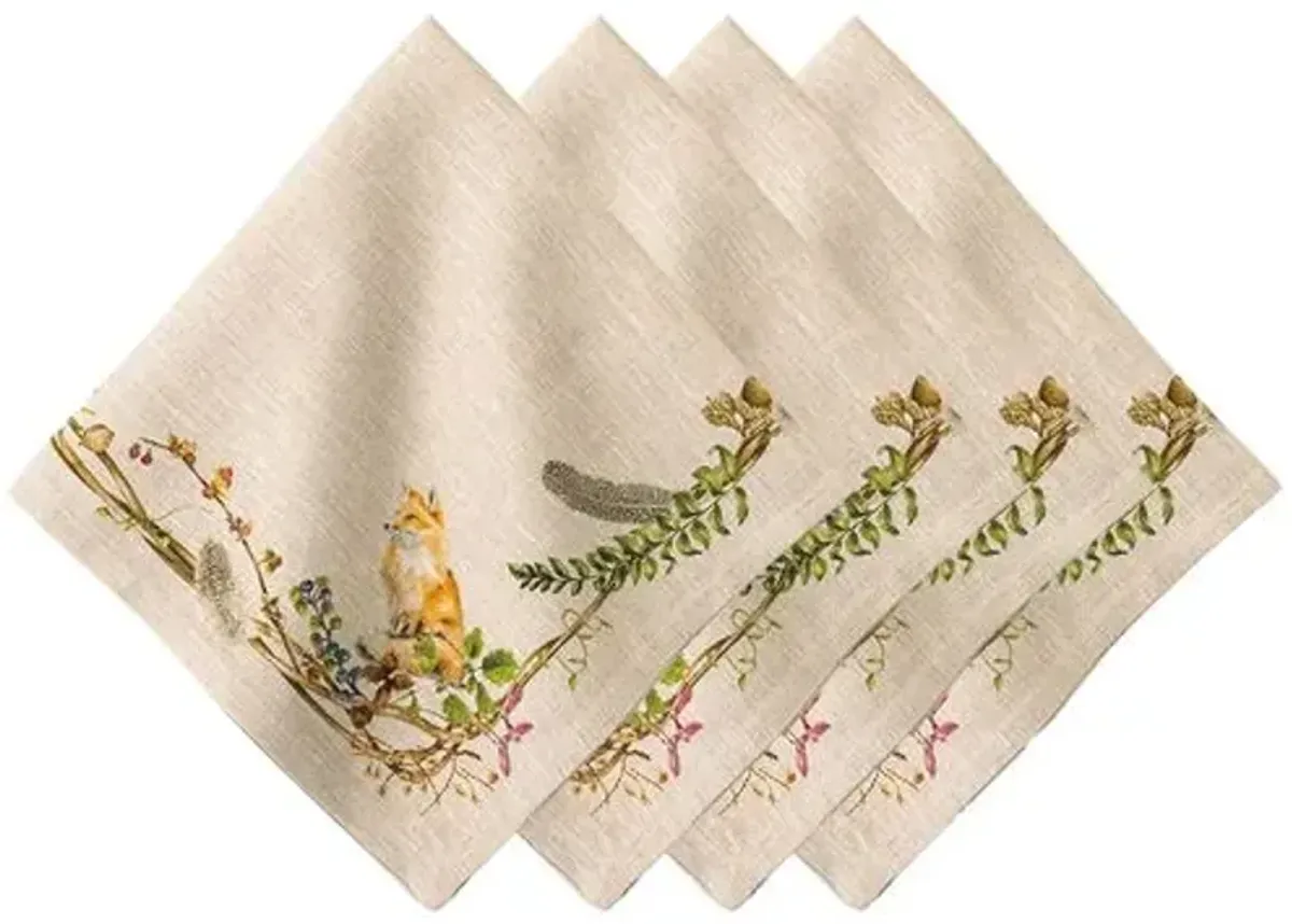 Set of 4 Forest Walk Animal Napkins - Café Au Lait - Juliska - Multi