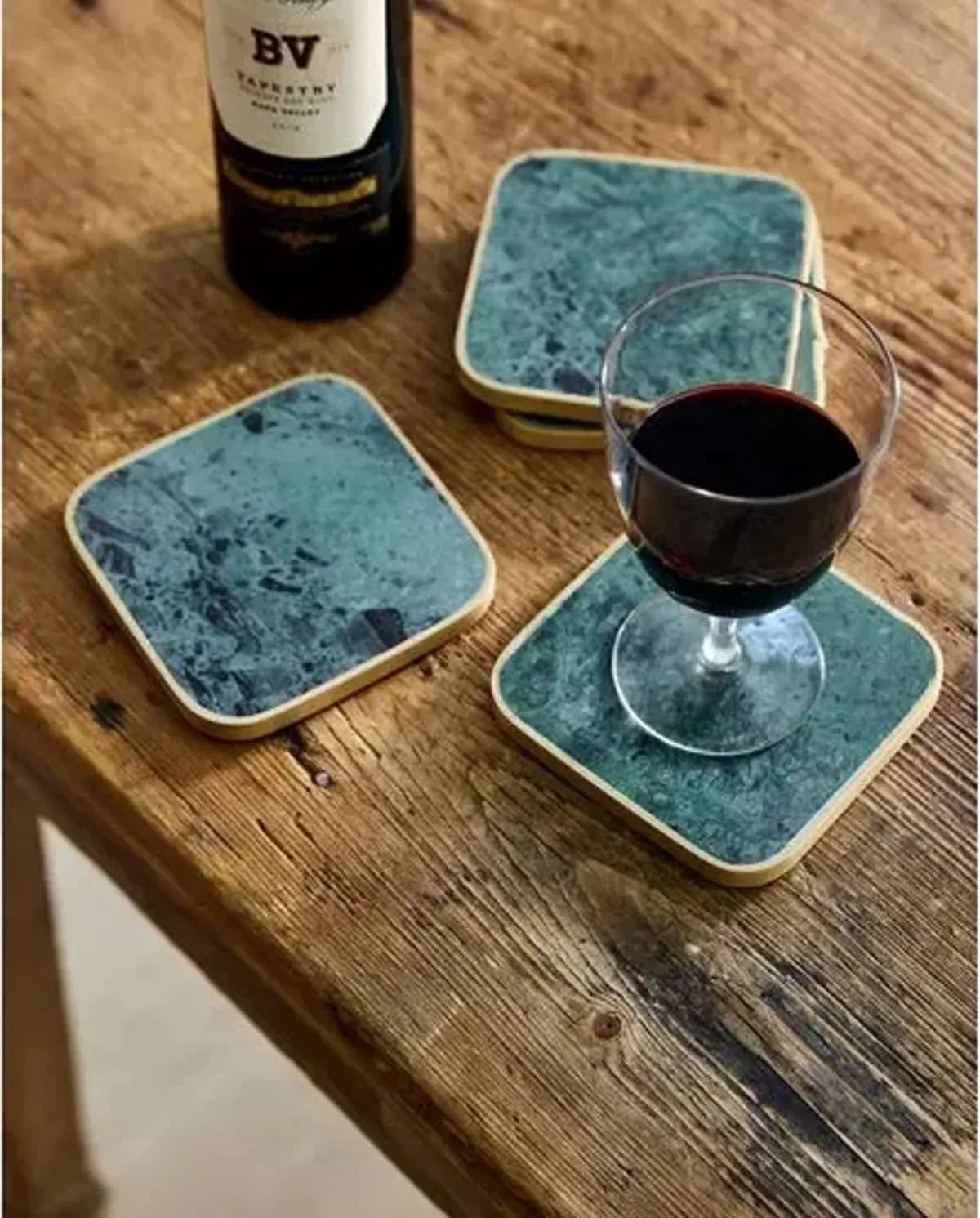 Set of 4 Verona Coasters - Canvas - Green