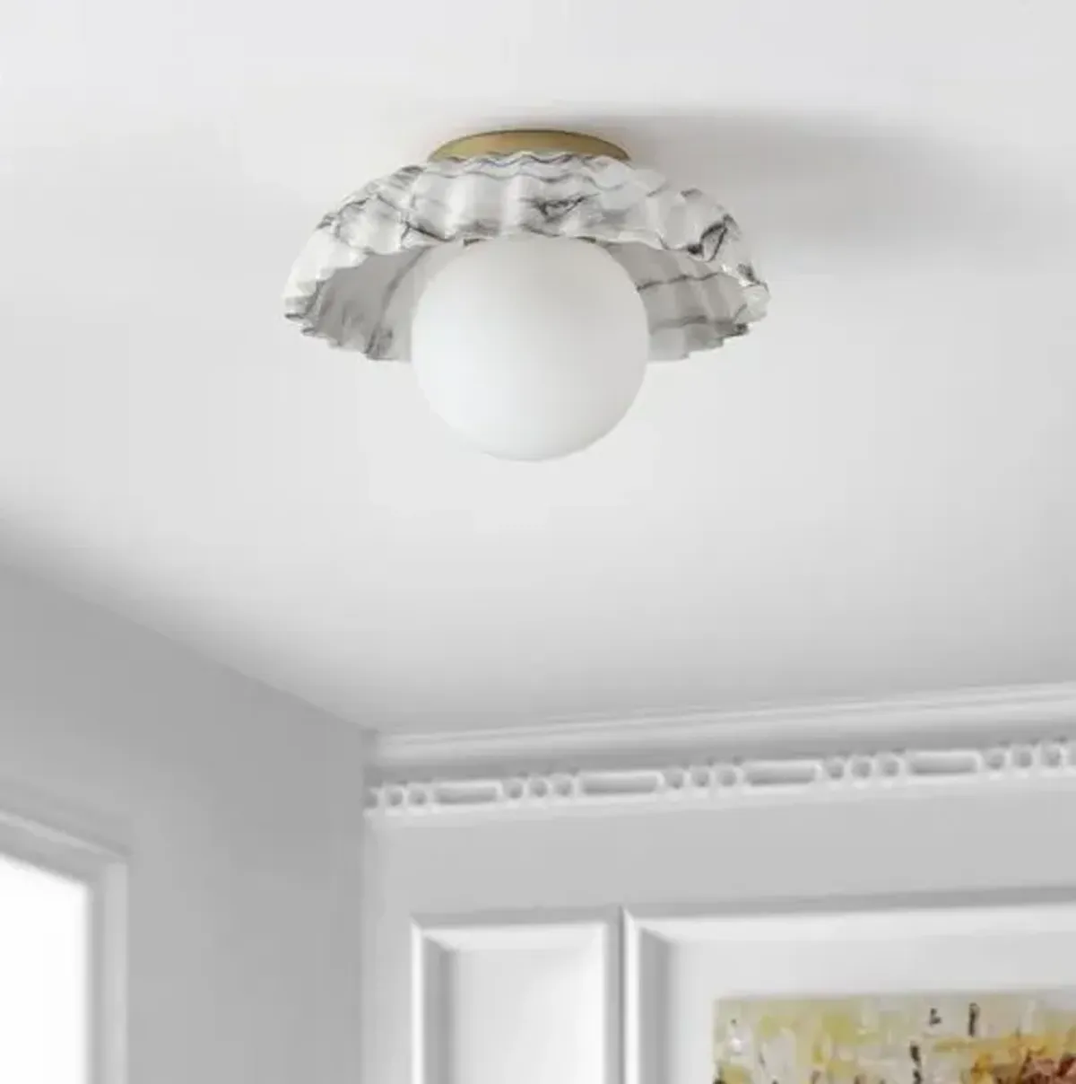 Amiren 12" Flush Mount - White Marble/Gold