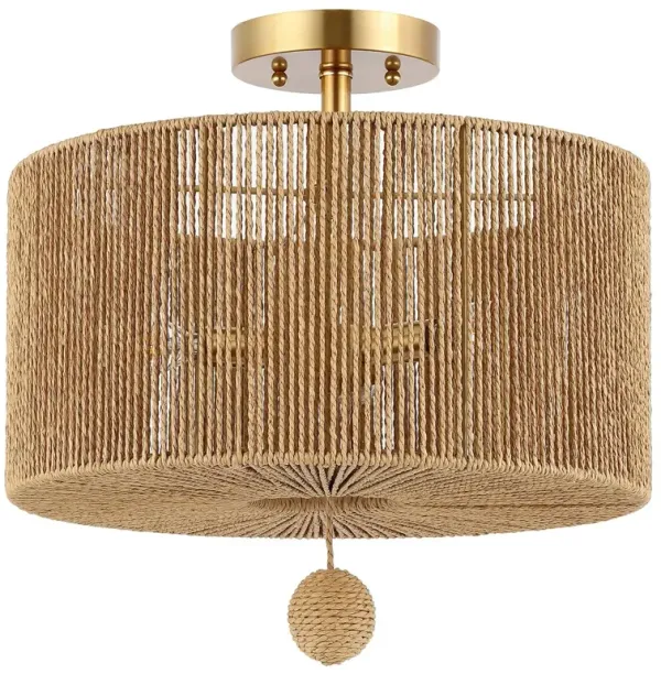 Mazey 3-Light 15.25" Flush Mount - Natural/Gold - Brown