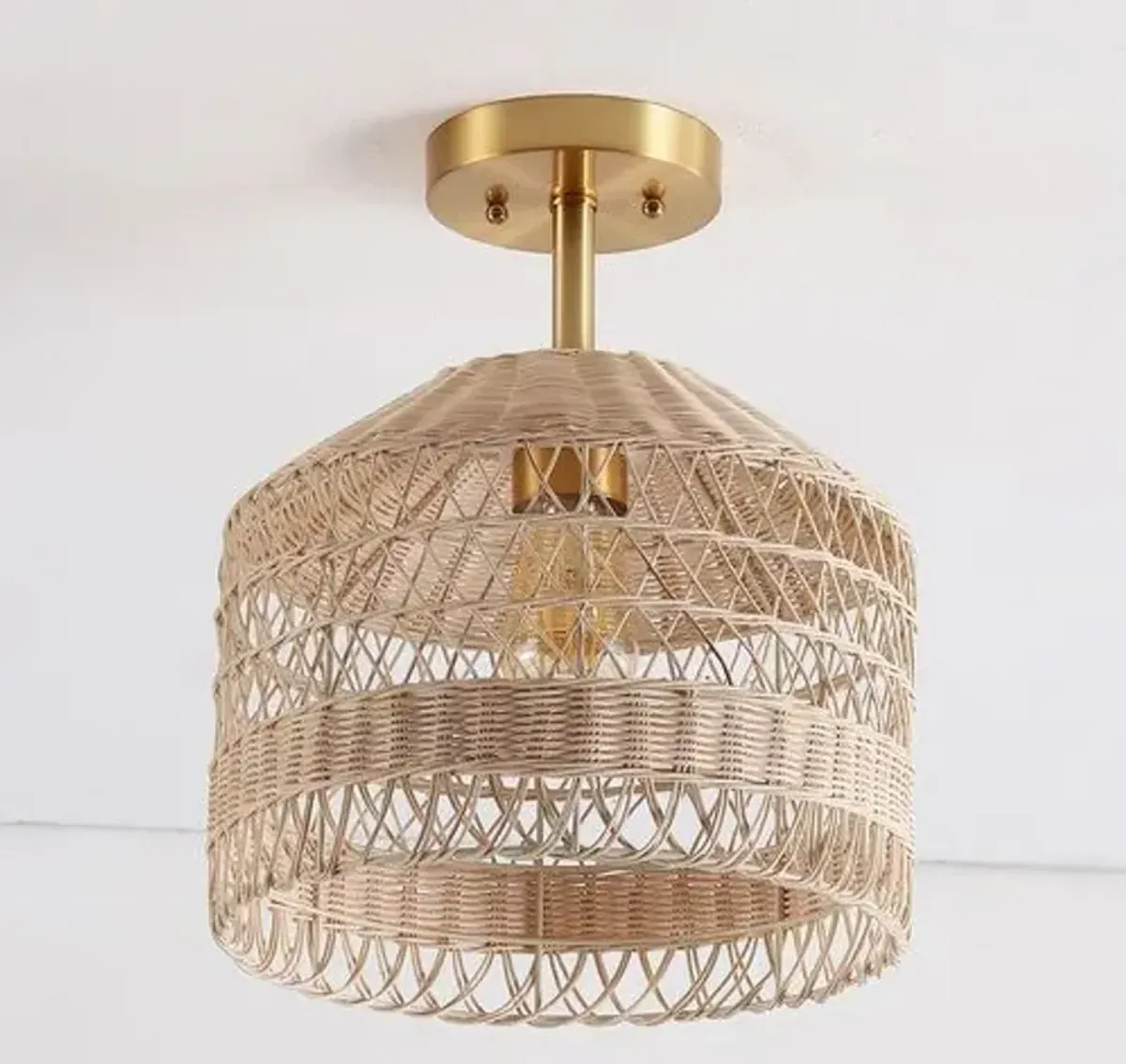 Marla 12" Rattan Flush Mount - Natural/Gold - Beige