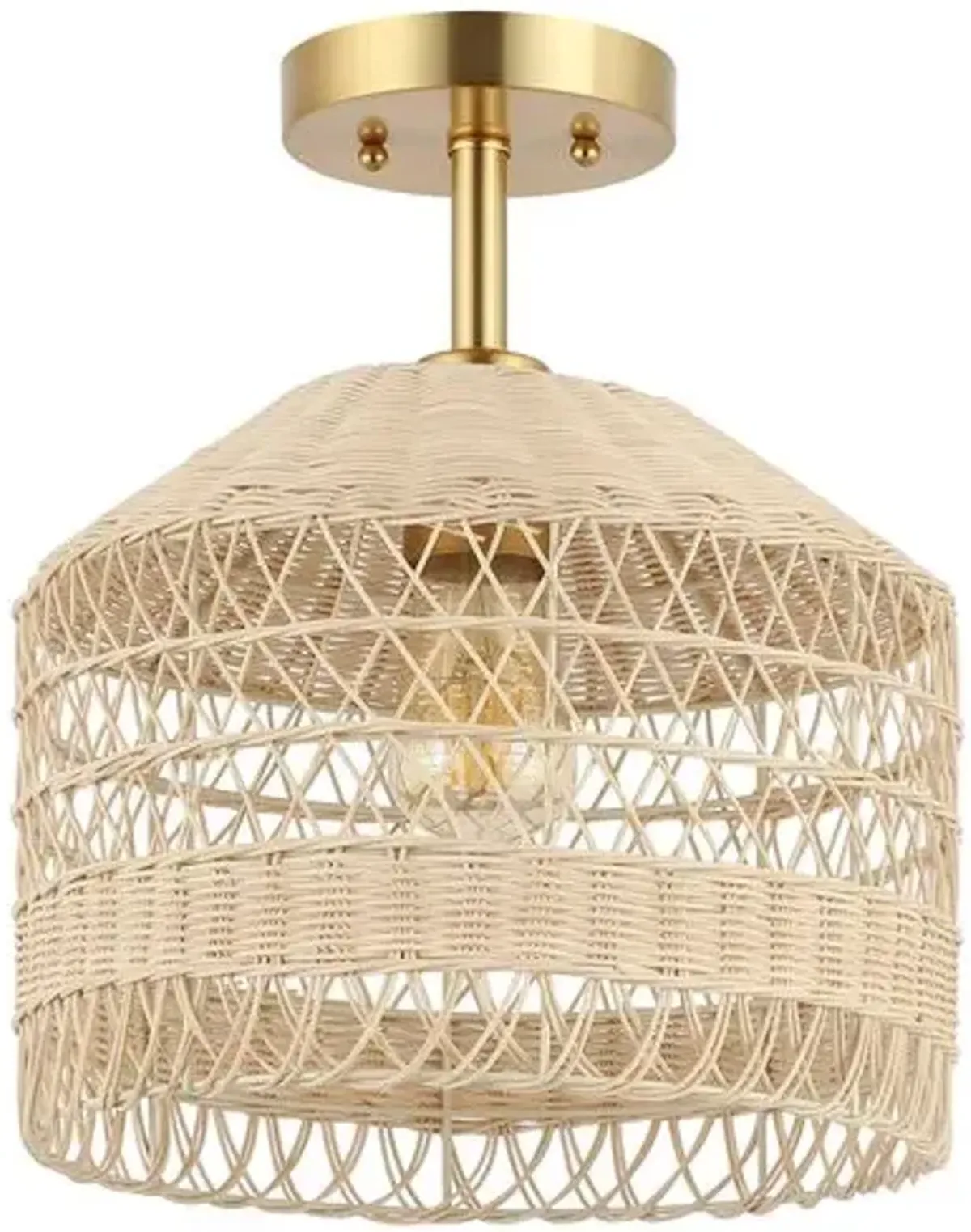 Marla 12" Rattan Flush Mount - Natural/Gold - Beige