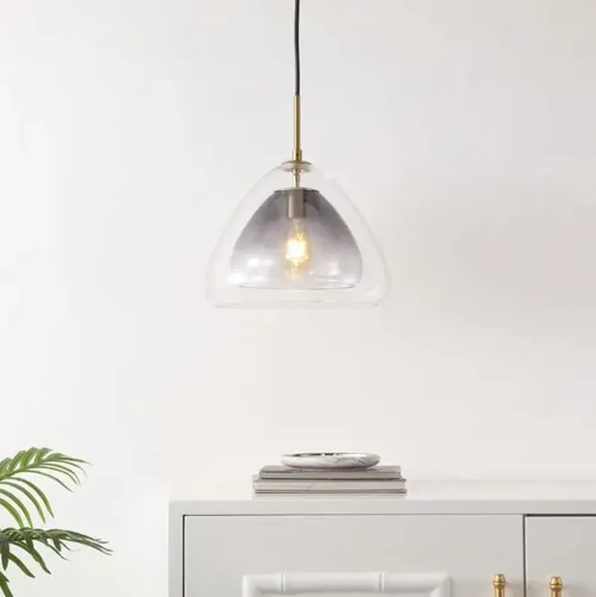 Deedee 17" Glass Pendant - Smoke Grey/Brass - Gray