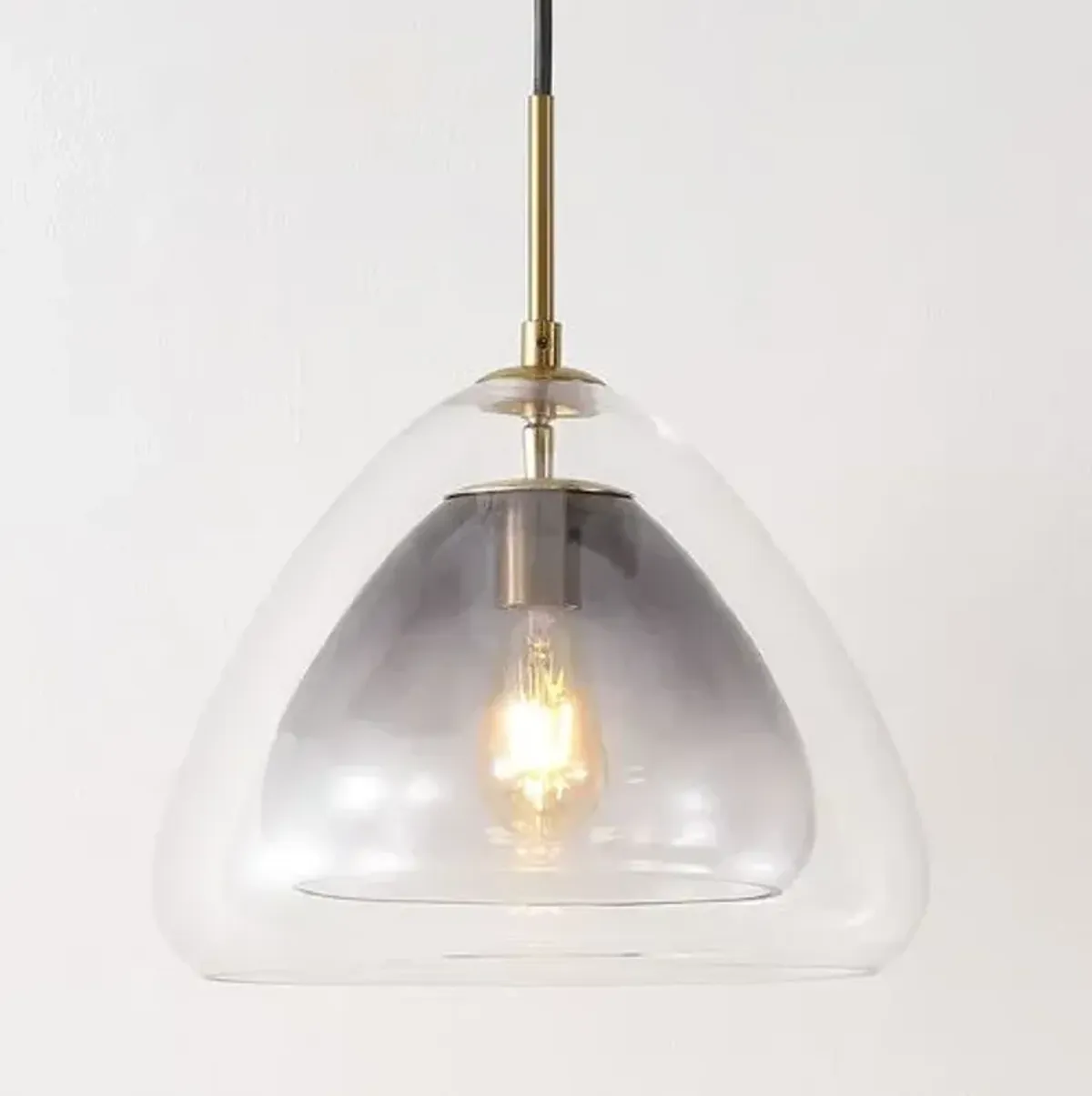 Deedee 17" Glass Pendant - Smoke Grey/Brass - Gray