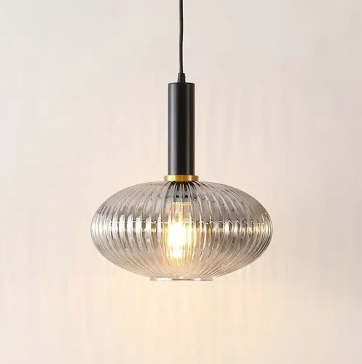 Tuni 12" Glass Pendant - Smoke Grey/Black - Gray