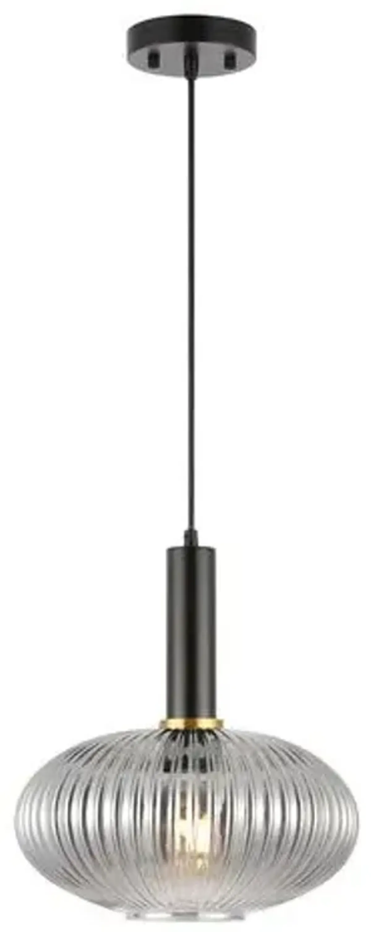 Tuni 12" Glass Pendant - Smoke Grey/Black - Gray