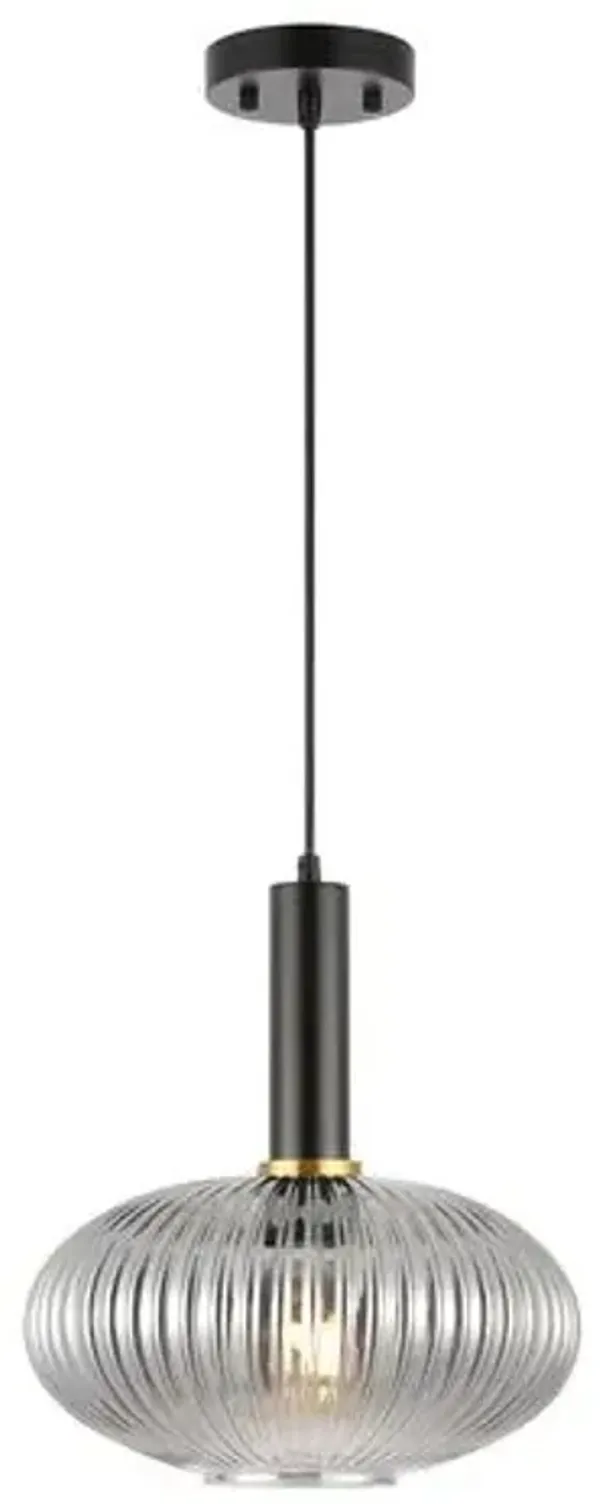 Tuni 12" Glass Pendant - Smoke Grey/Black - Gray