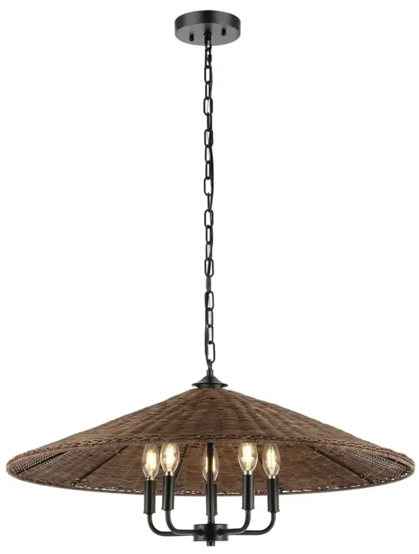Nuna 5-Light 30" Rattan Pendant - Dark Natural/Black - Brown