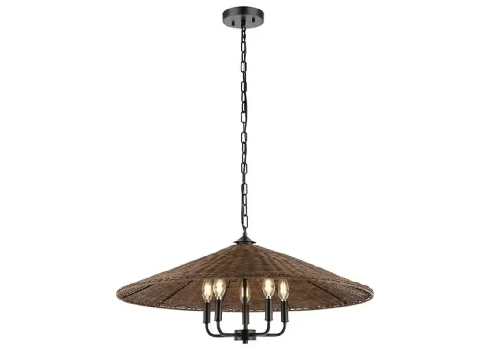 Nuna 5-Light 30" Rattan Pendant - Dark Natural/Black - Brown