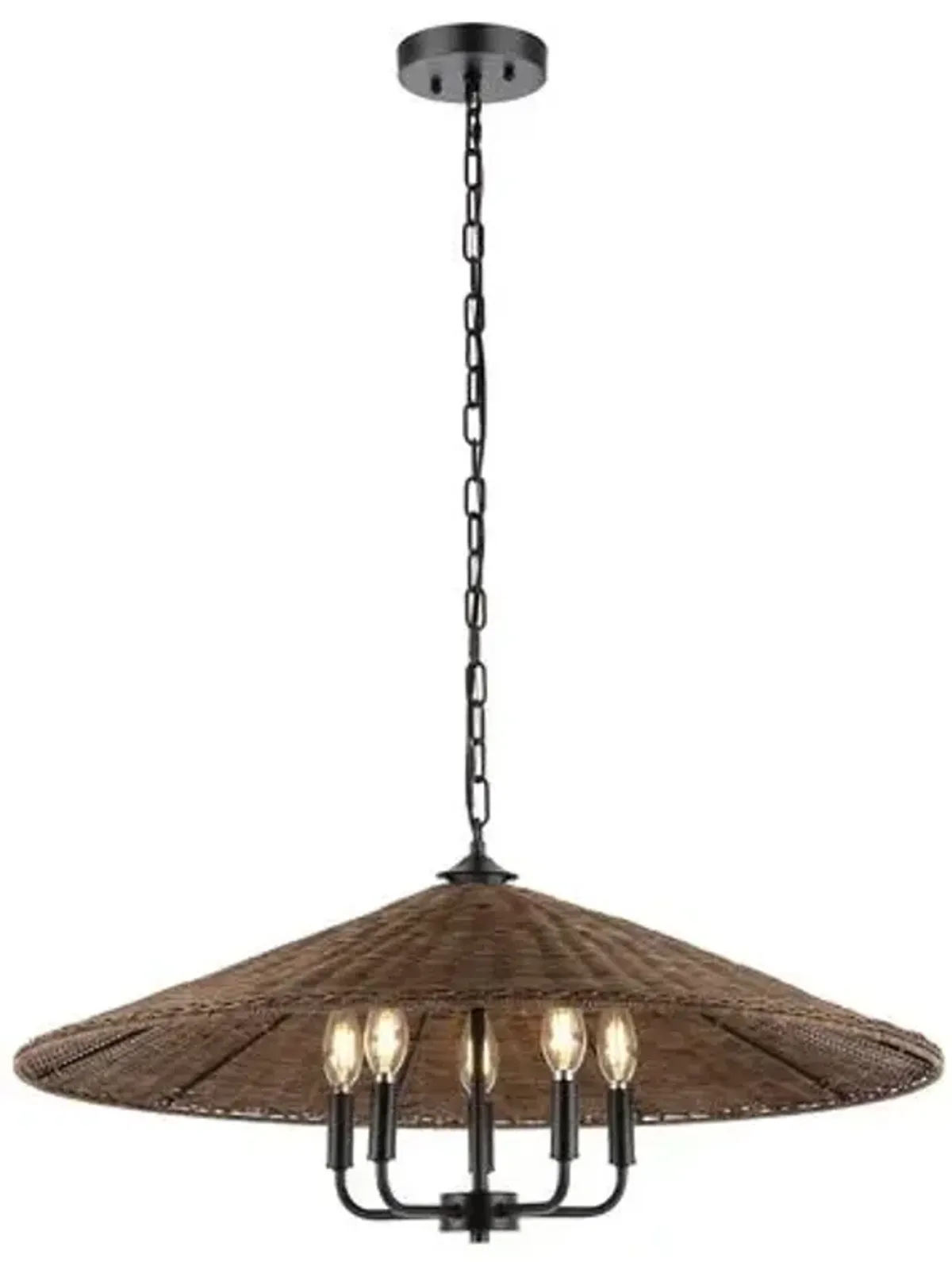 Nuna 5-Light 30" Rattan Pendant - Dark Natural/Black - Brown