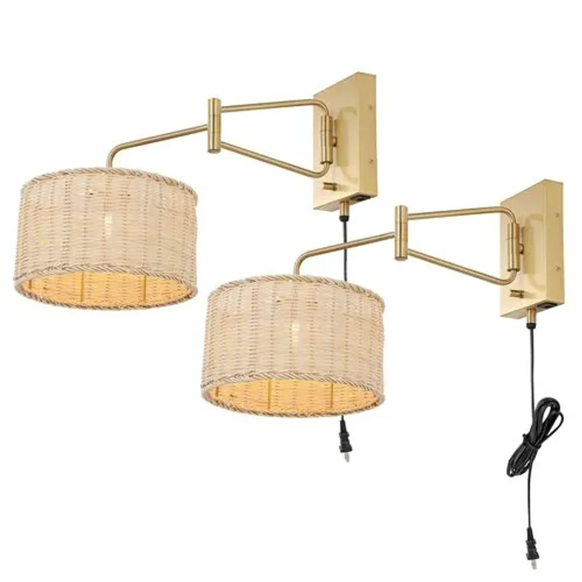 Set of 2 Ernest 21" Rattan Wall Sconces - Gold