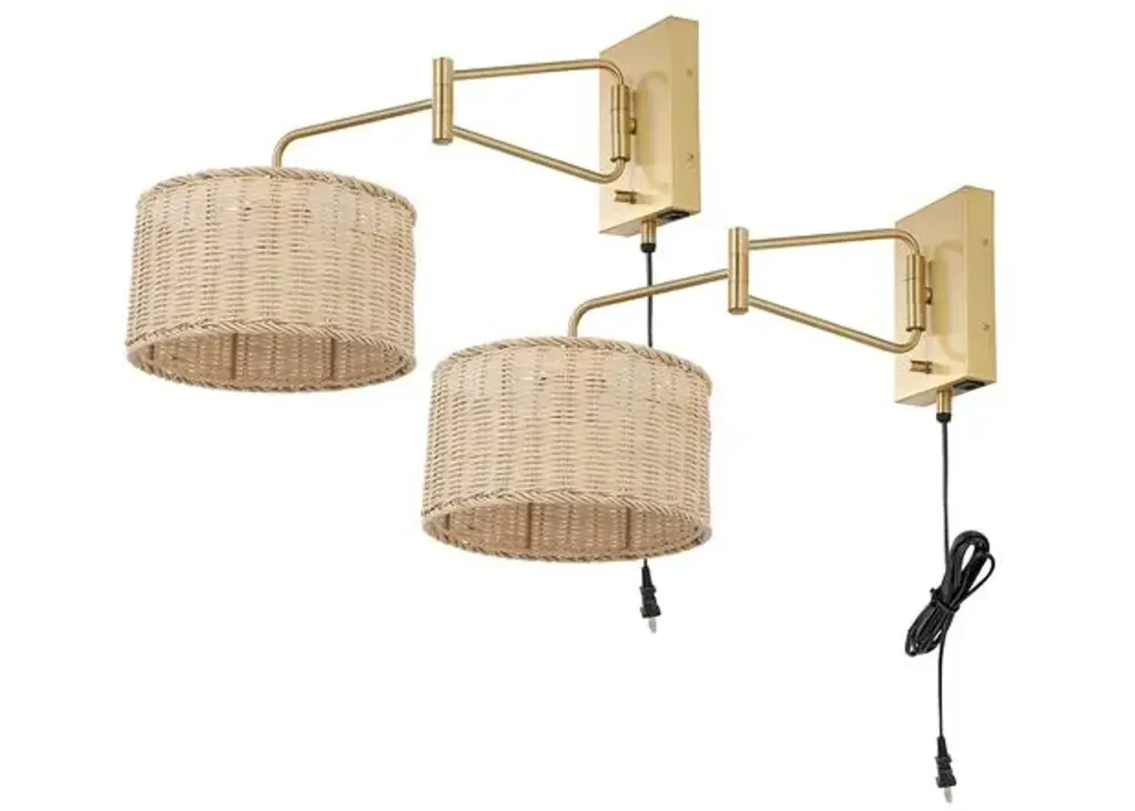 Set of 2 Ernest 21" Rattan Wall Sconces - Gold