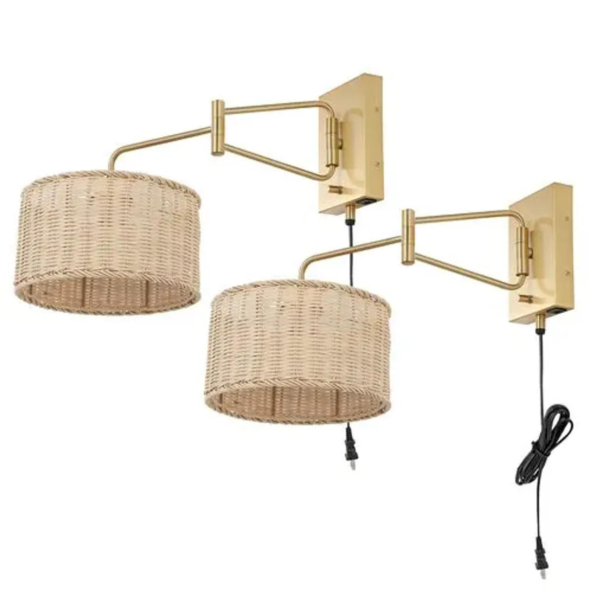 Set of 2 Ernest 21" Rattan Plug-In Wall Sconces - Gold