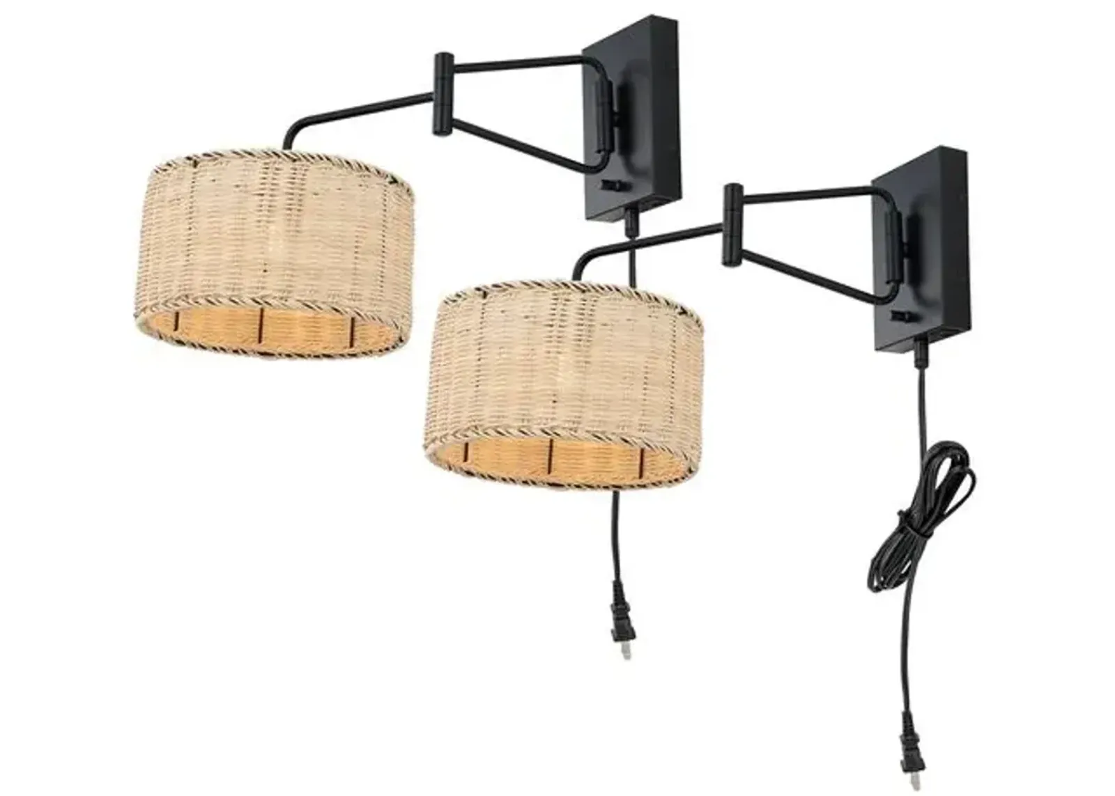 Set of 2 Ernest 21" Rattan Plug-In Wall Sconces - Black