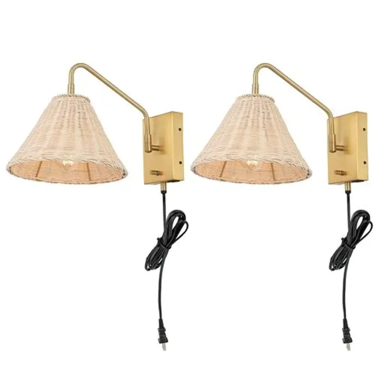 Set of 2 Sessi 16" Rattan Plug-In Wall Sconces - Gold