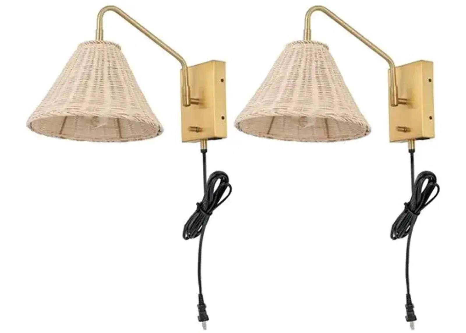 Set of 2 Sessi 16" Rattan Plug-In Wall Sconces - Gold