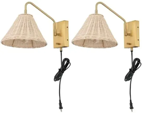 Set of 2 Sessi 16" Rattan Plug-In Wall Sconces - Gold