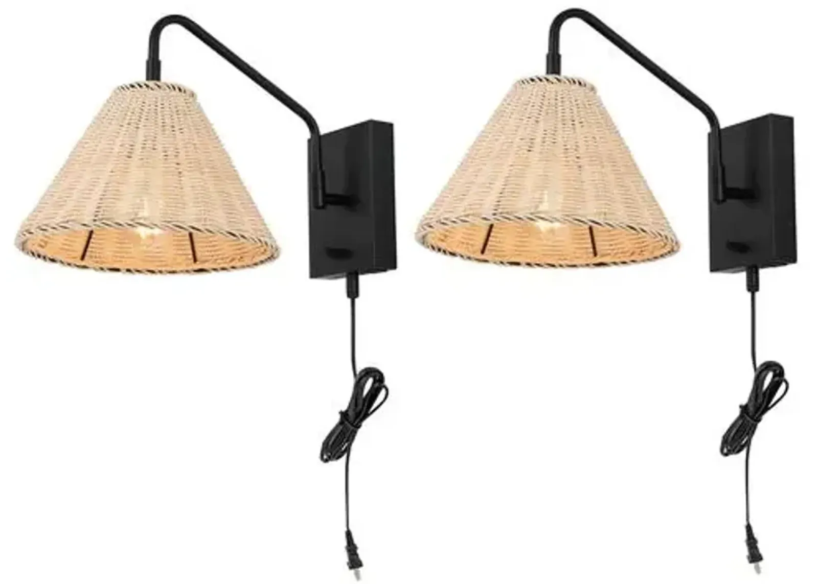 Set of 2 Sessi 16" Rattan Plug-In Wall Sconces - Black