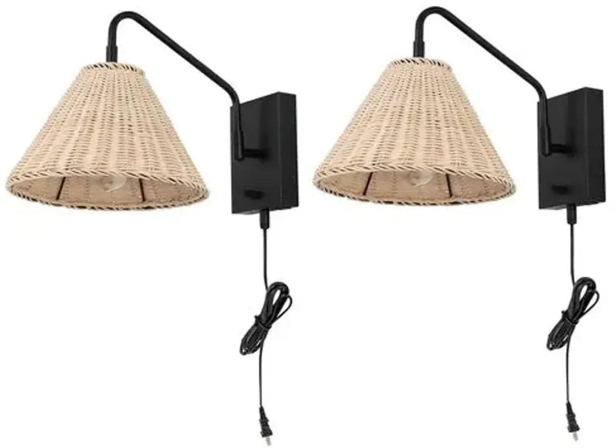 Set of 2 Sessi 16" Rattan Plug-In Wall Sconces - Black