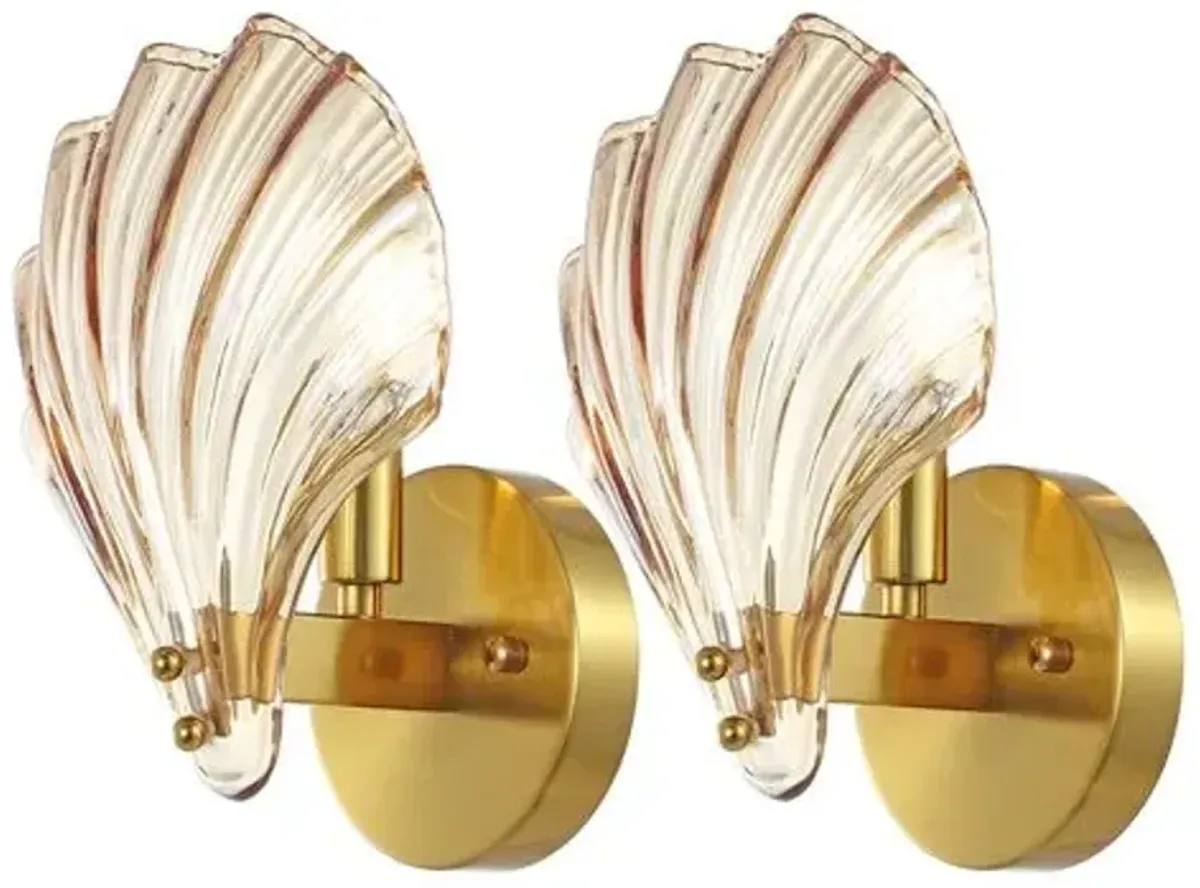 Set of 2 Nera 5" Wall Sconces - Amber/Brass - Gold