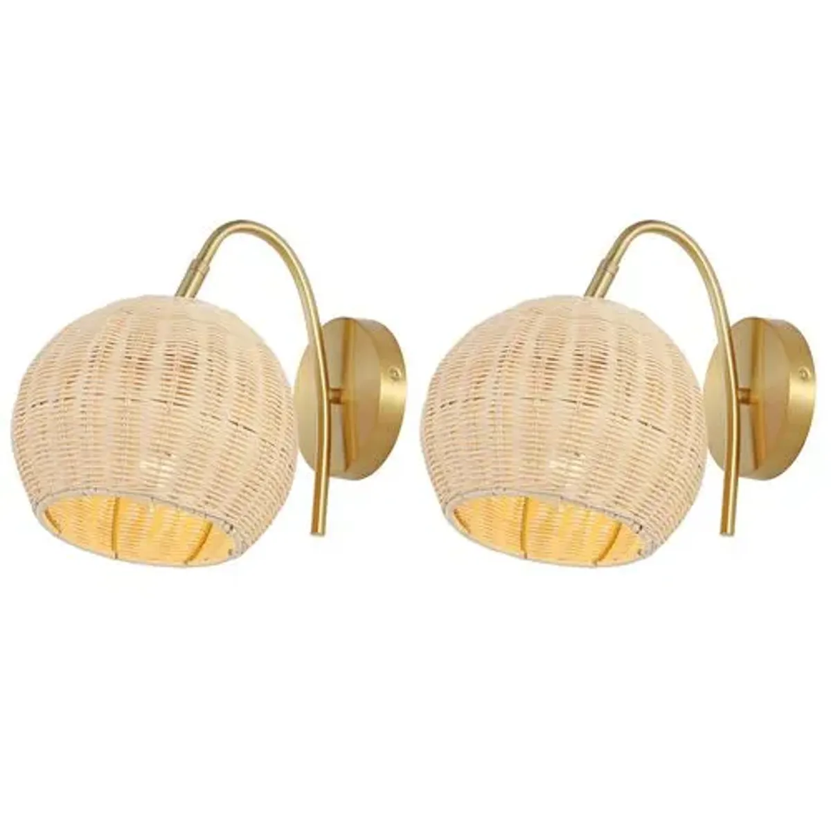 Set of 2 Rayley 8.5" Rattan Wall Sconces - Natural/Brass - Beige