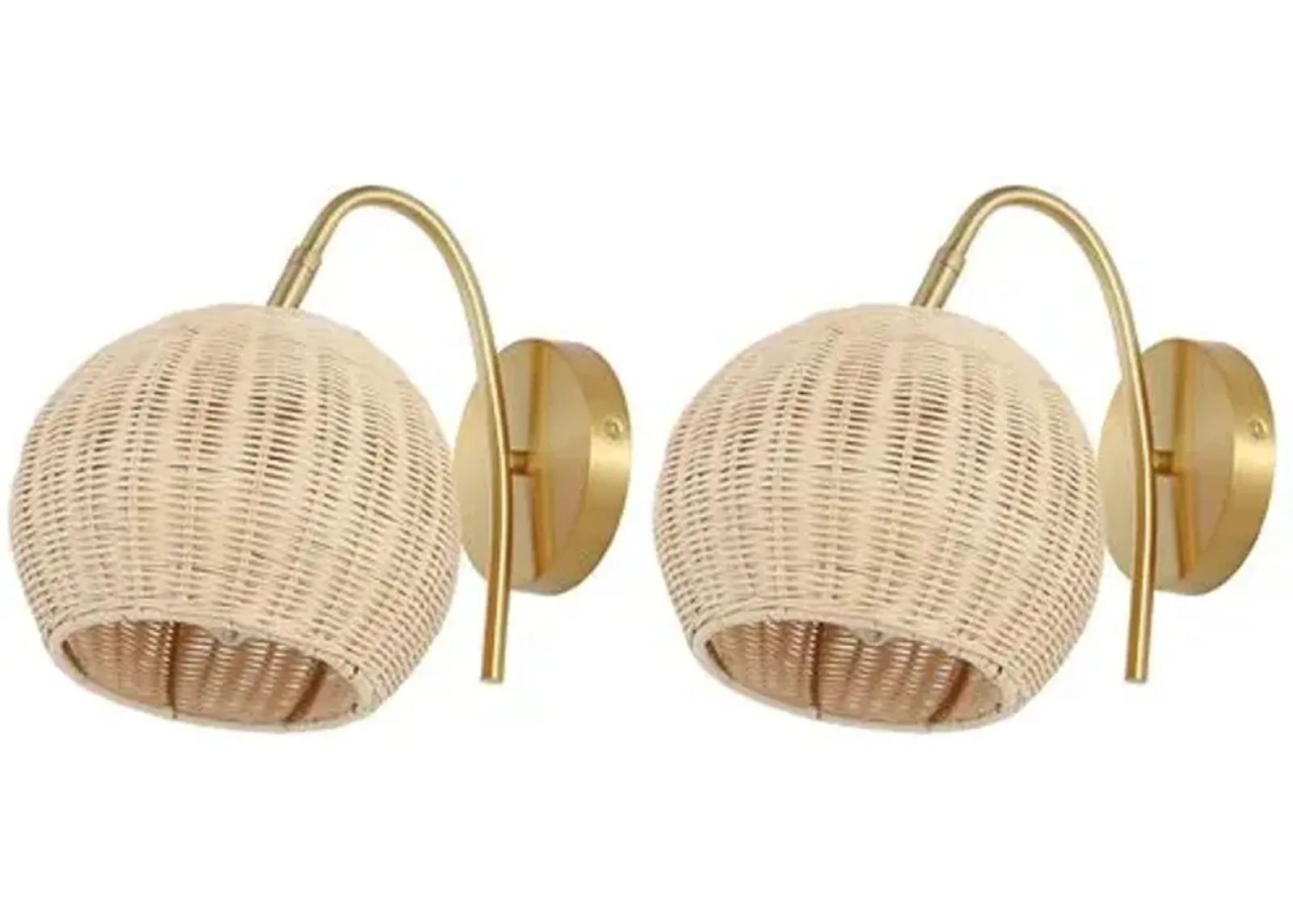 Set of 2 Rayley 8.5" Rattan Wall Sconces - Natural/Brass - Beige