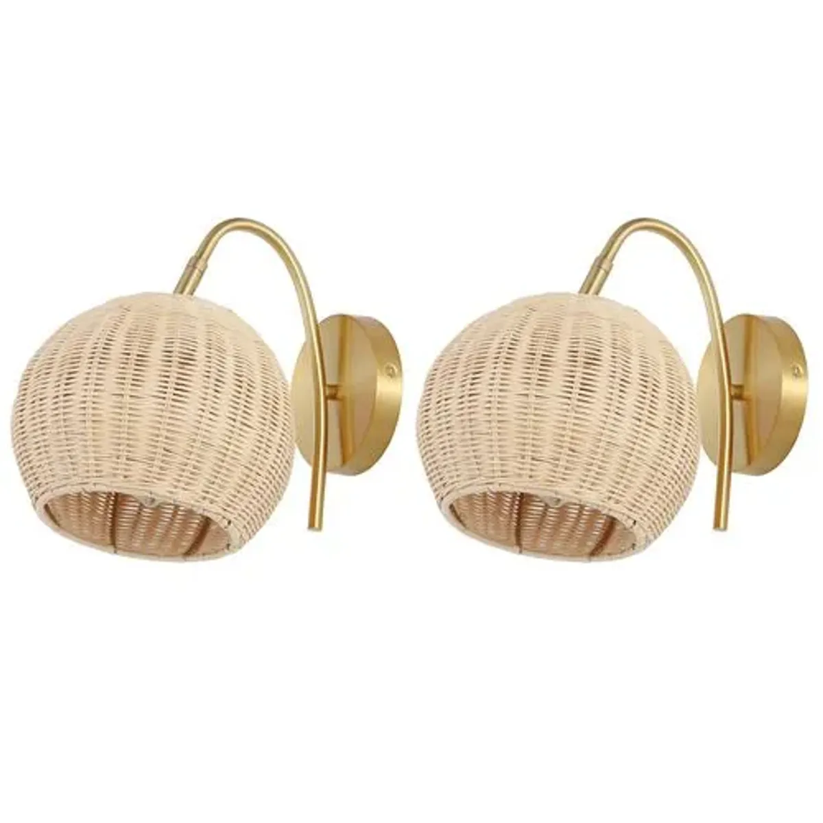 Set of 2 Rayley 8.5" Rattan Wall Sconces - Natural/Brass - Beige