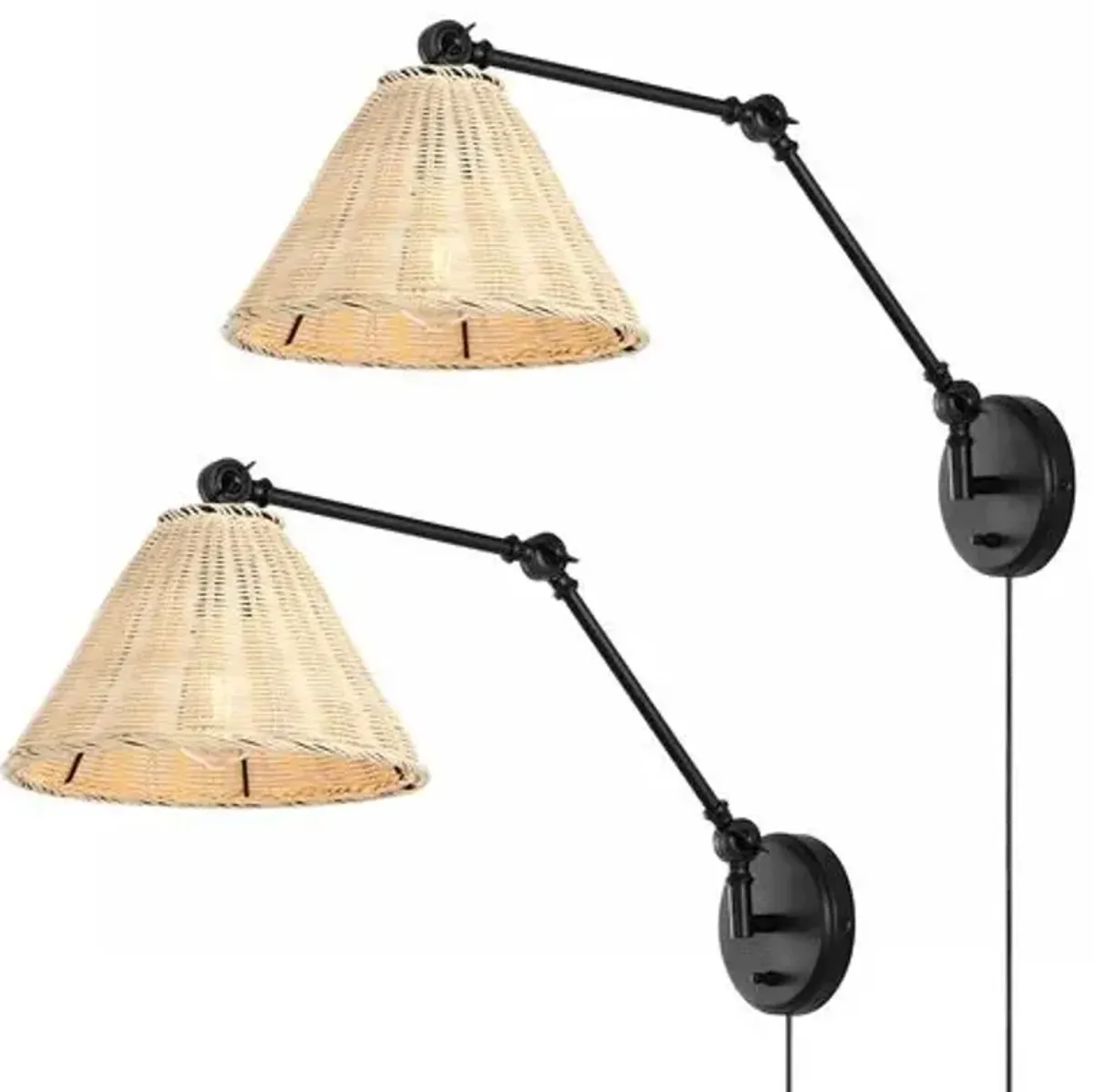 Set of 2 Benix 24" Rattan Wall Sconces - Natural/Black - Brown