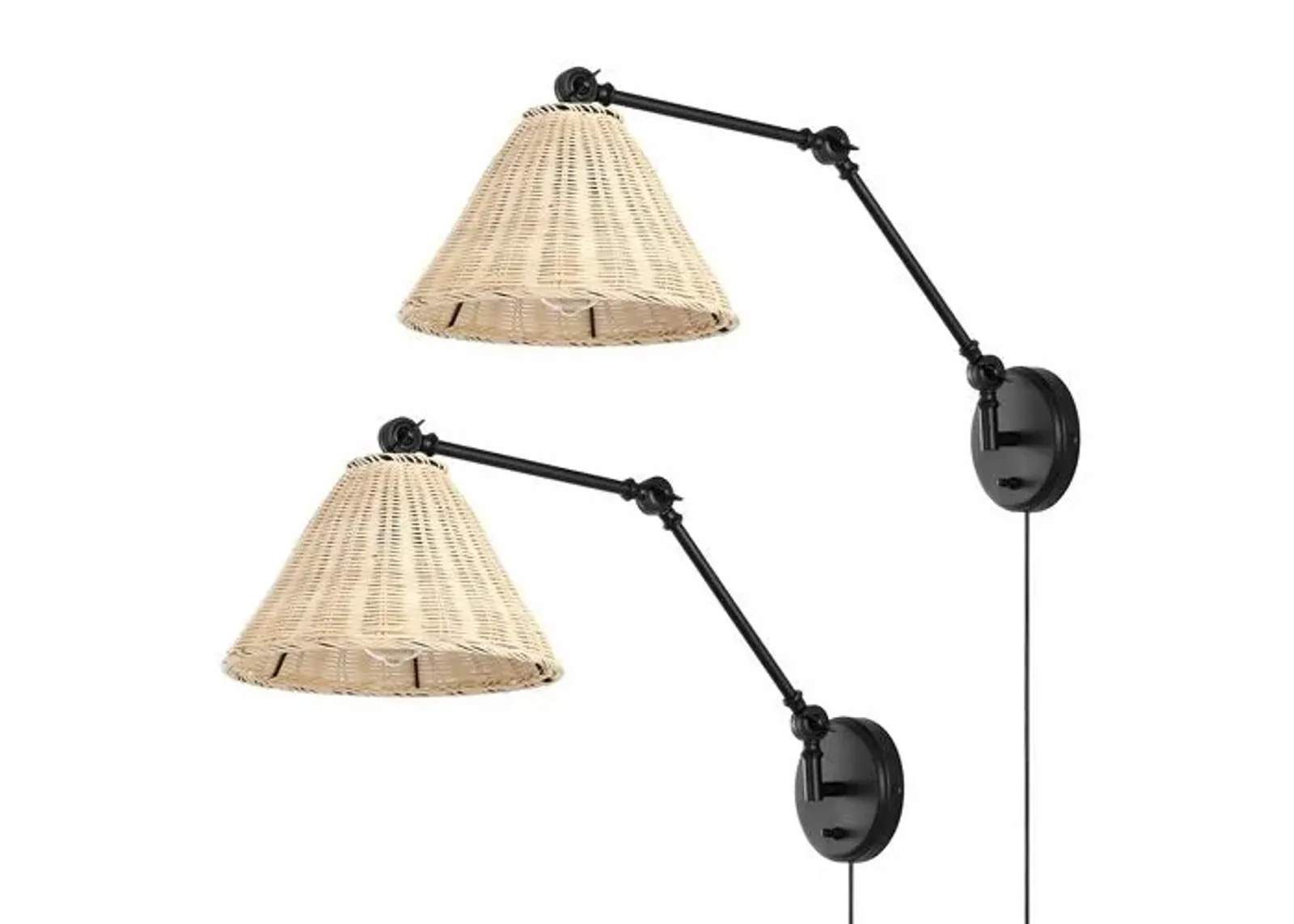 Set of 2 Benix 24" Rattan Plug-In Wall Sconces - Natural/Black - Brown