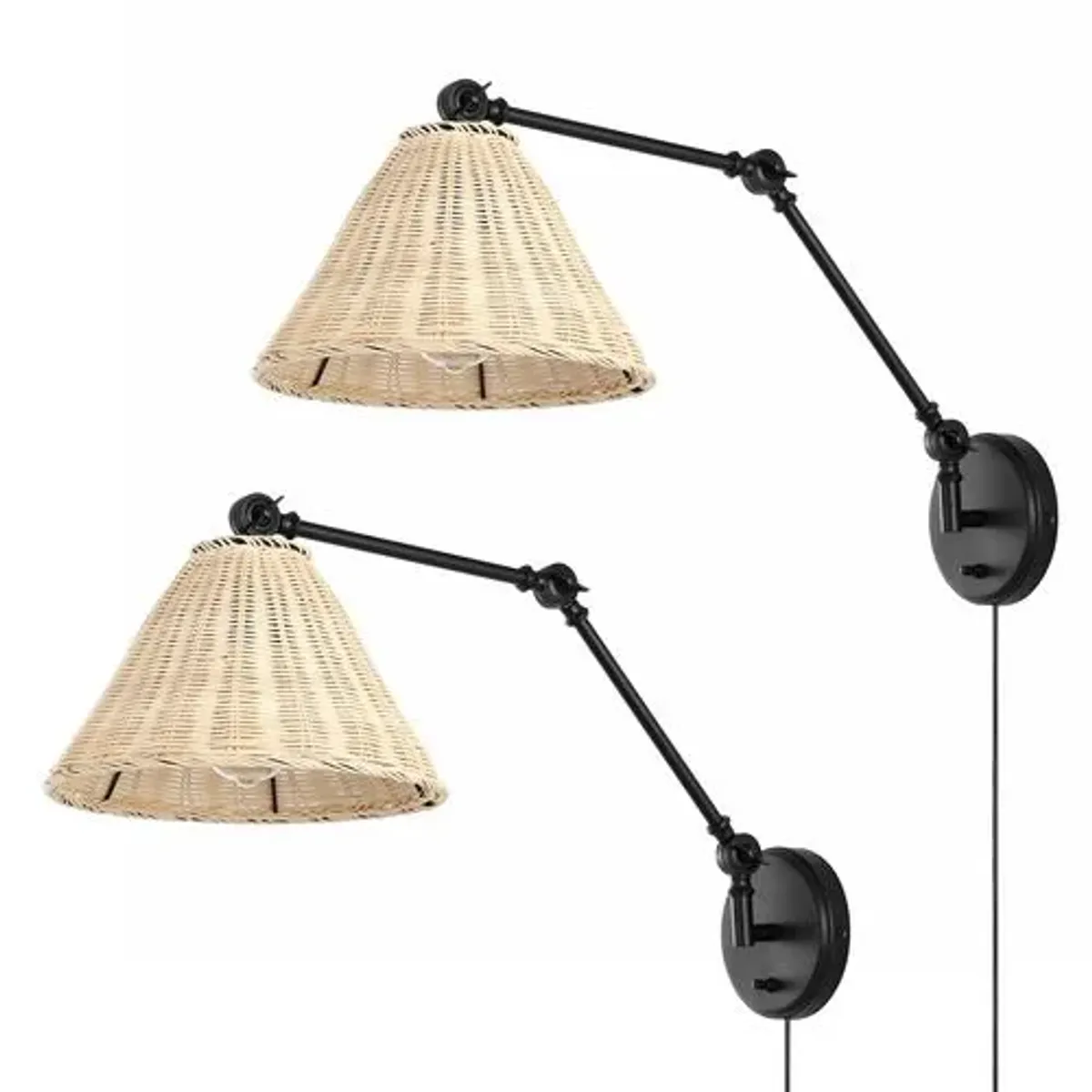 Set of 2 Benix 24" Rattan Plug-In Wall Sconces - Natural/Black - Brown