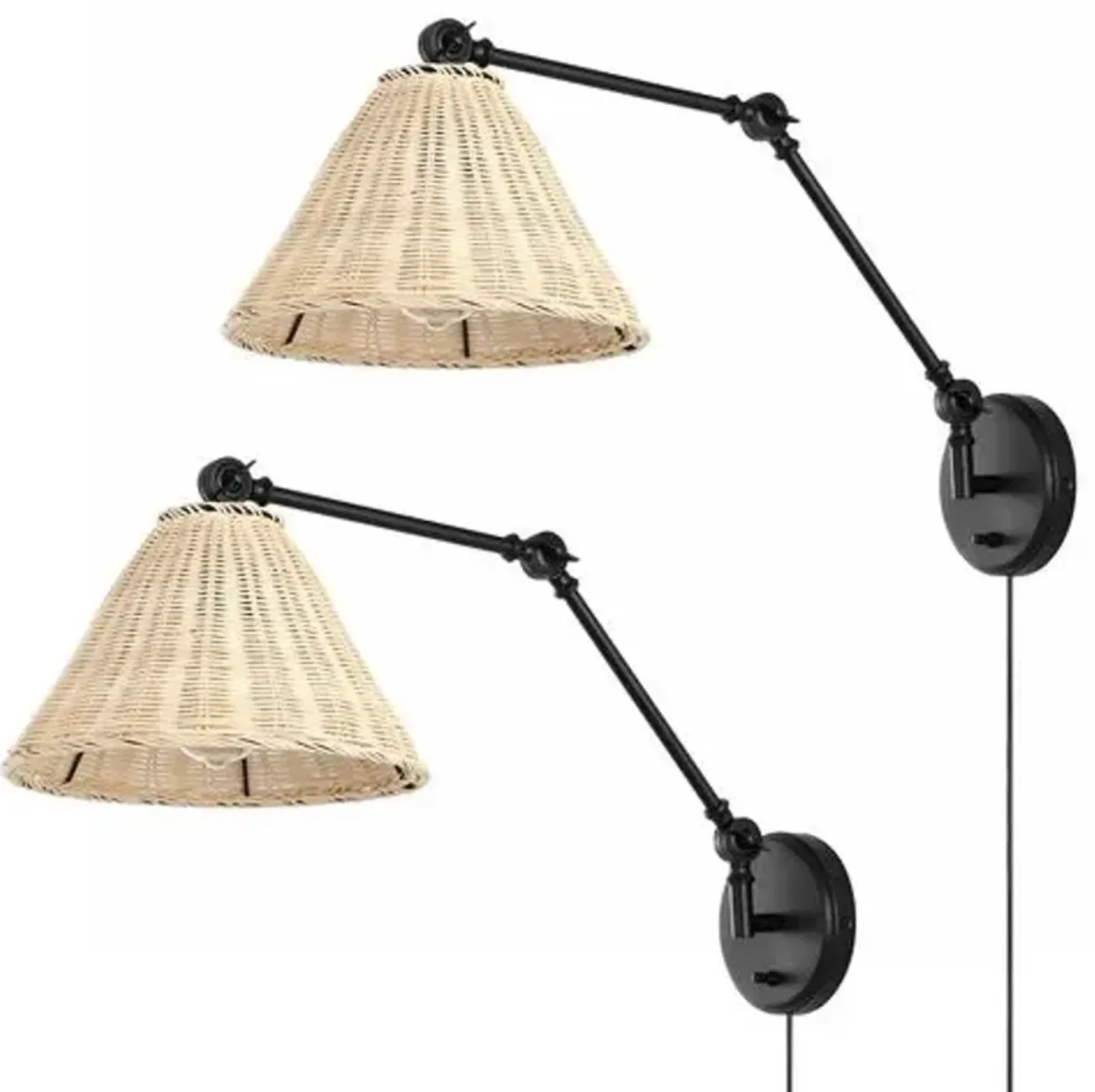 Set of 2 Benix 24" Rattan Plug-In Wall Sconces - Natural/Black - Brown