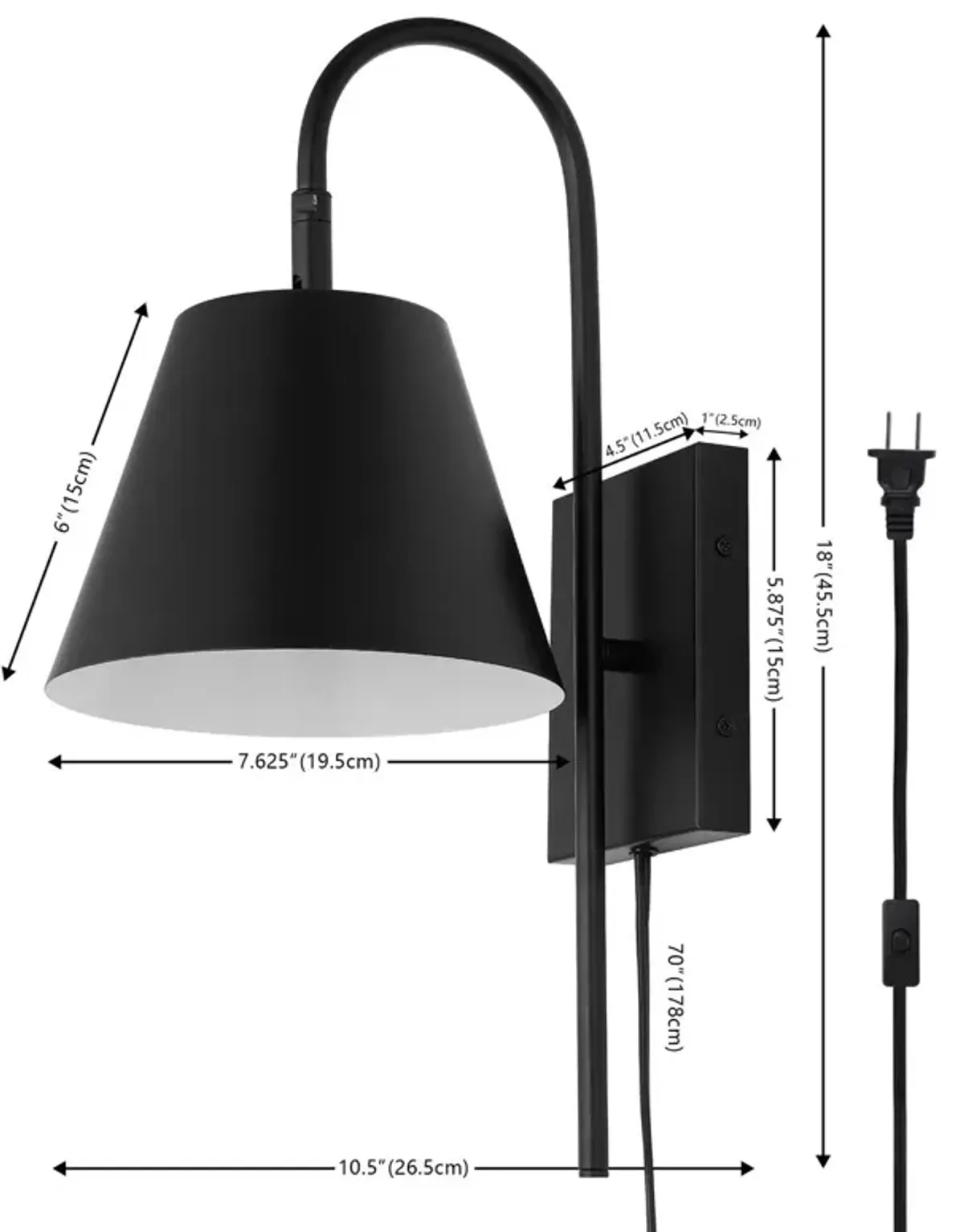 Brella 10.5" Plug-In Wall Sconce - Black